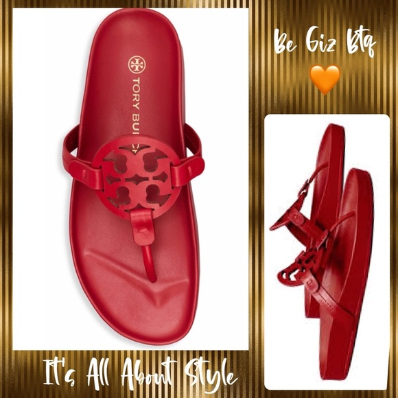 NWT Authentic Tory Burch Miller Cloud Red Leather Thong Sandals Size 11 M - Picture 2 of 16